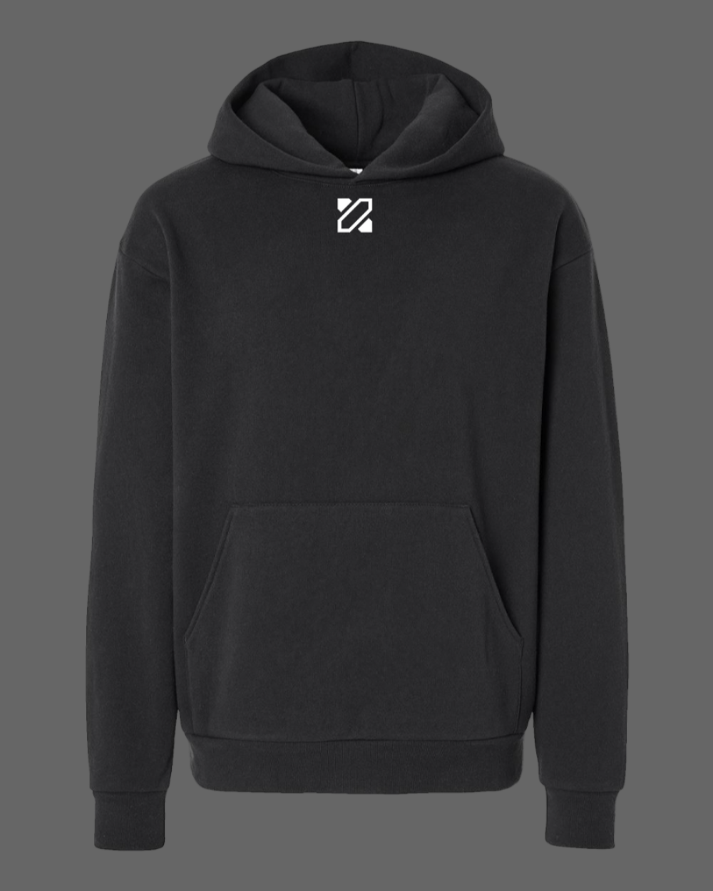 Black hoodie with a logo on a white background