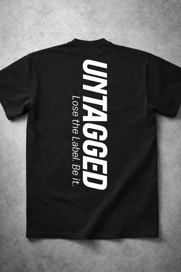 Black t-shirt with 'Untagged' text on a gray background